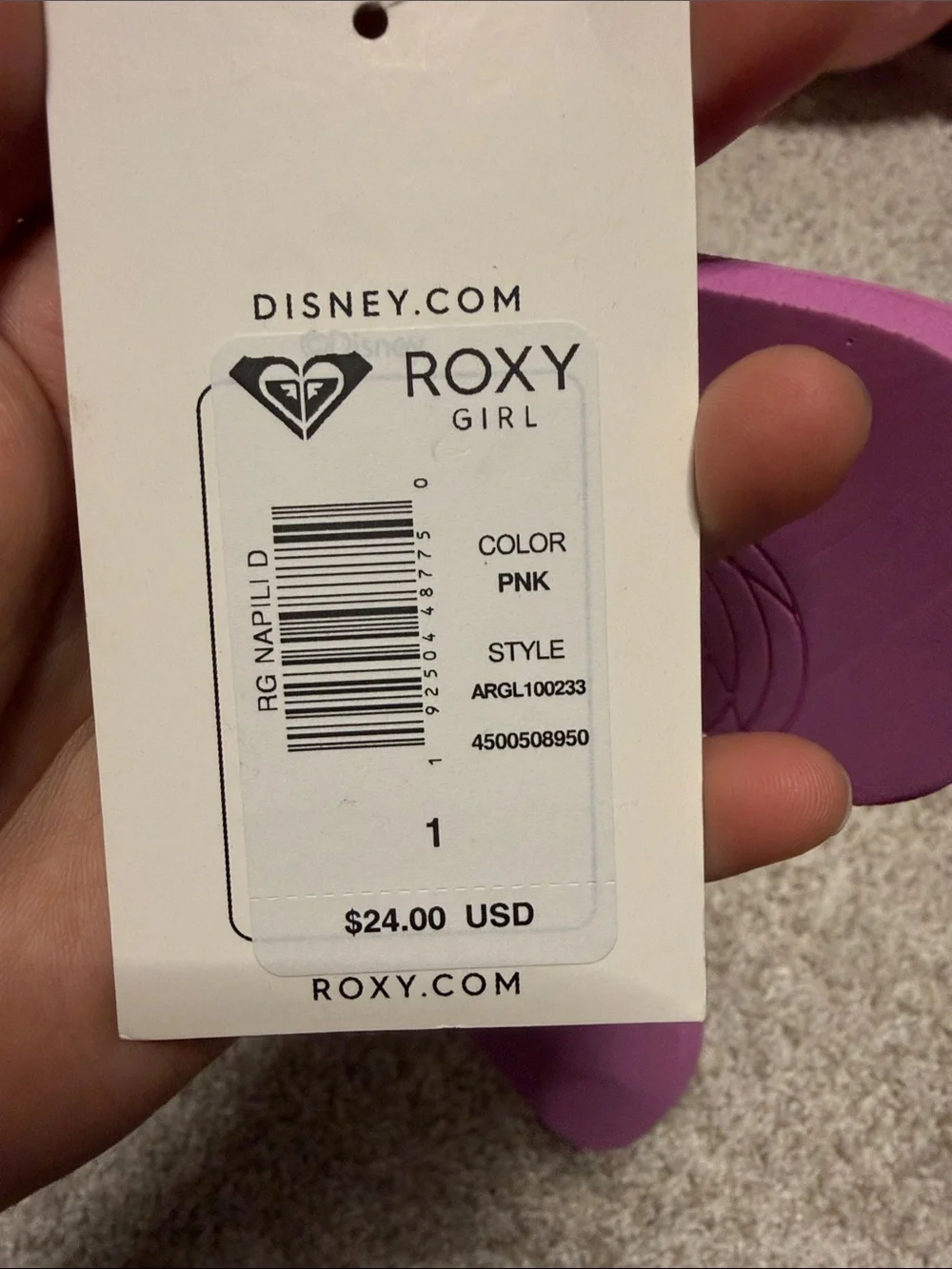 Roxy Disney Pink Ariel Glitter Strap Flip Flops
